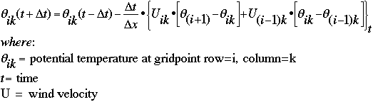 Mathematical equation for temperature advection in one direction
