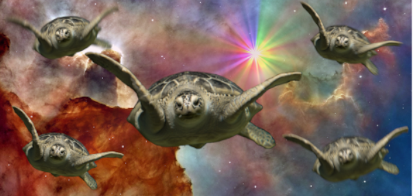 Picture of Turtles Floating in a Nebula