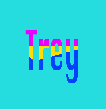 Trey spelled out with letters sectioned into colors
