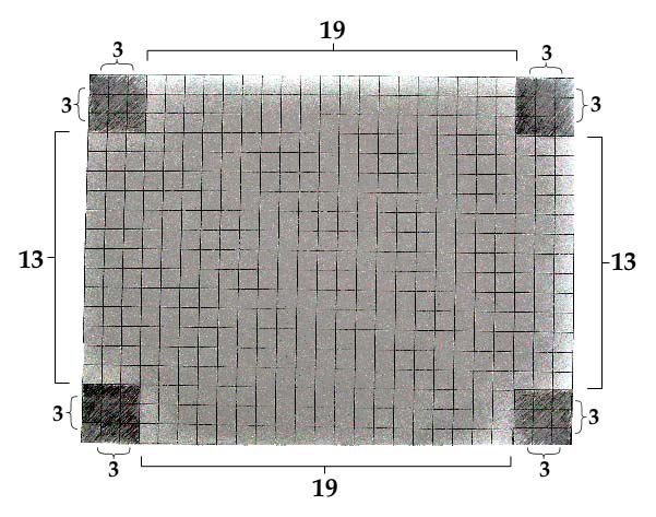 showes length and width as 19 and 13